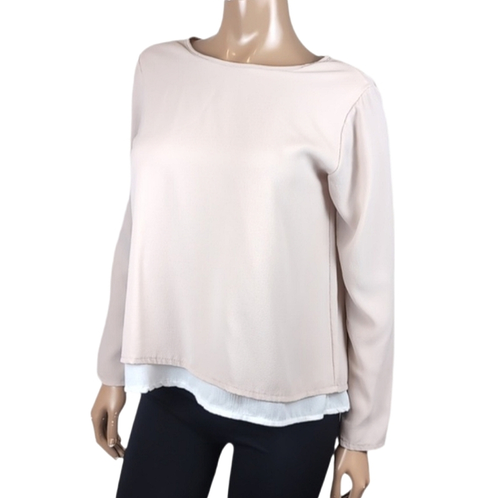 Vivian Shyu Long Sleeve Top Womens Size Small Cream Spit Back Layered Blouse